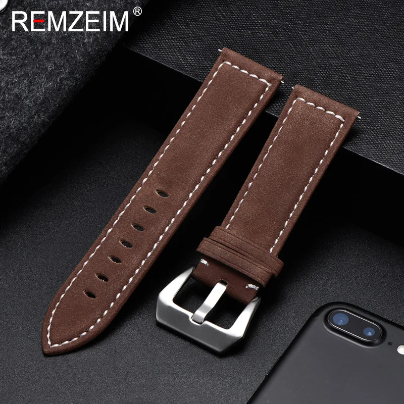 Универсальный ремешок для часов REMZEIM из матовой кожи 18 мм 20 22 24 с пряжкой