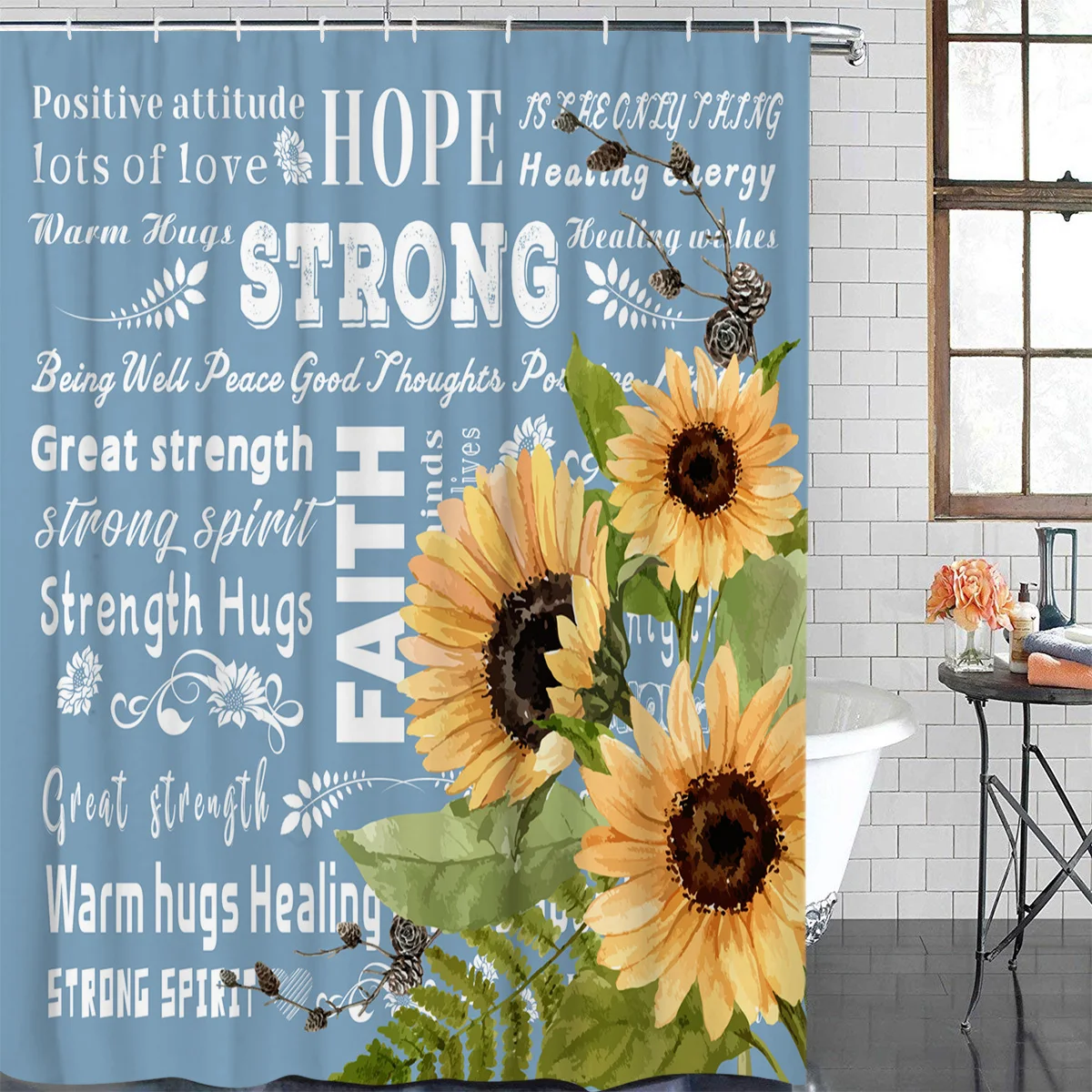 Warm Embrace Positive Energy Therapy Shower Curtain Bathroom Decor Fabric Farmhouse | Дом и сад