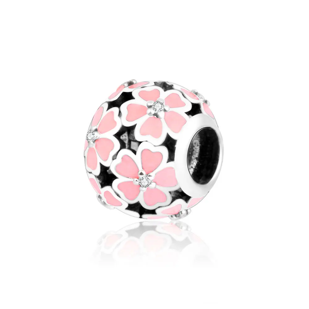 Оптовая Продажа Цена Оригинальные 100% серебряные бусины 925 пробы Розовая эмаль