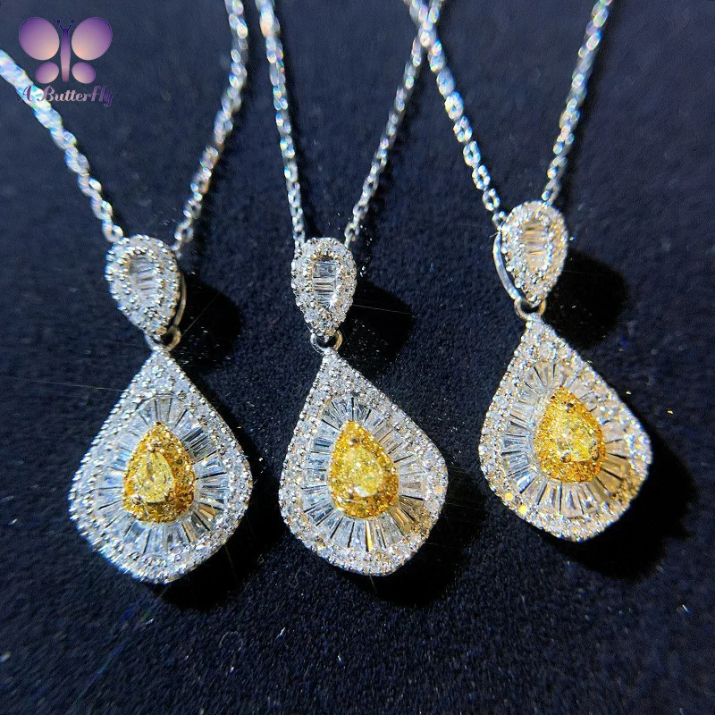 

100%18K White Gold 0.45CT Natural Diamond Pendant Necklace Fashion Pear Cut Ladies Au750 Jewelry