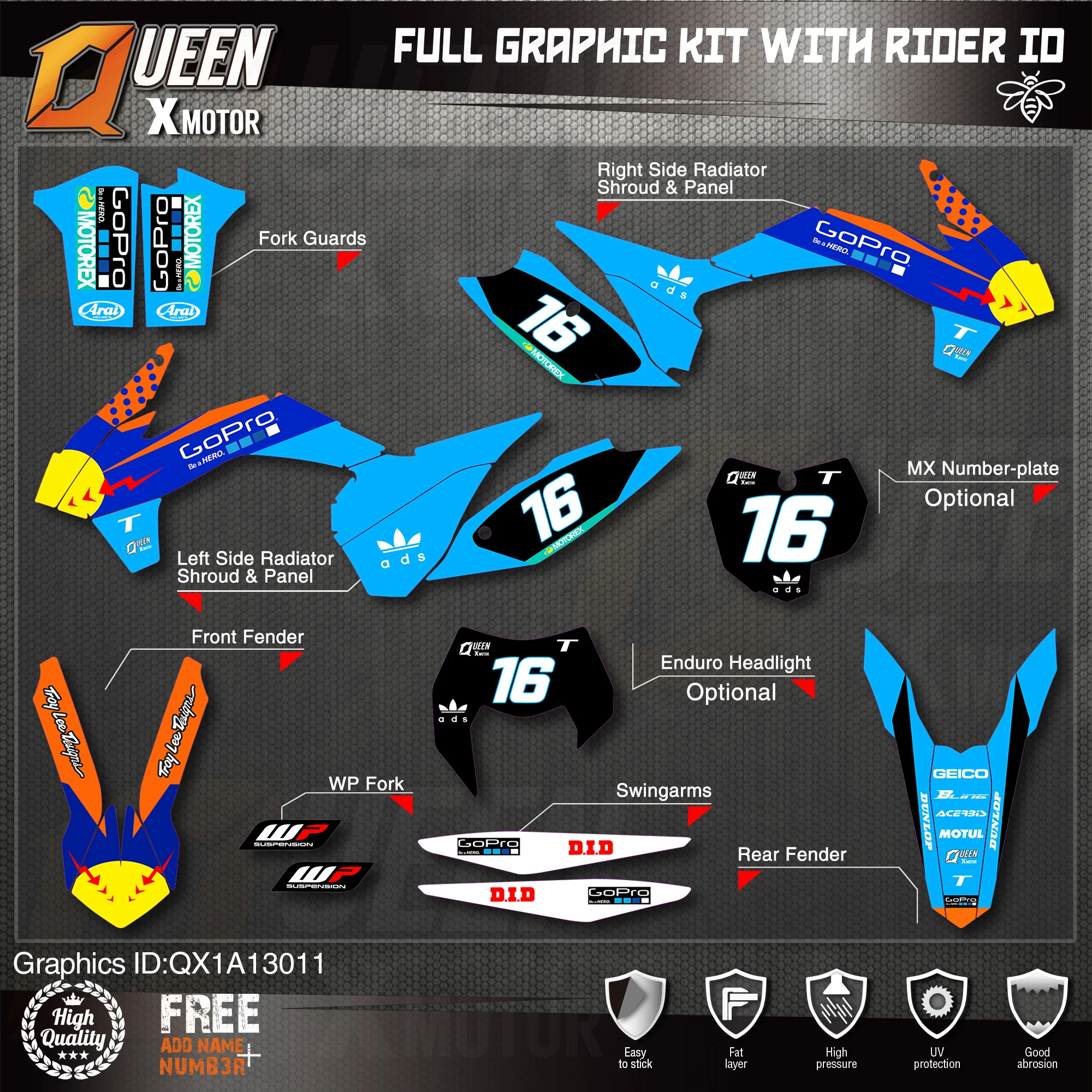 QUEEN X MOTOR Custom Team графические наклейки Набор наклеек для KTM 2013 2014 2015 SX SXF 2016 см |
