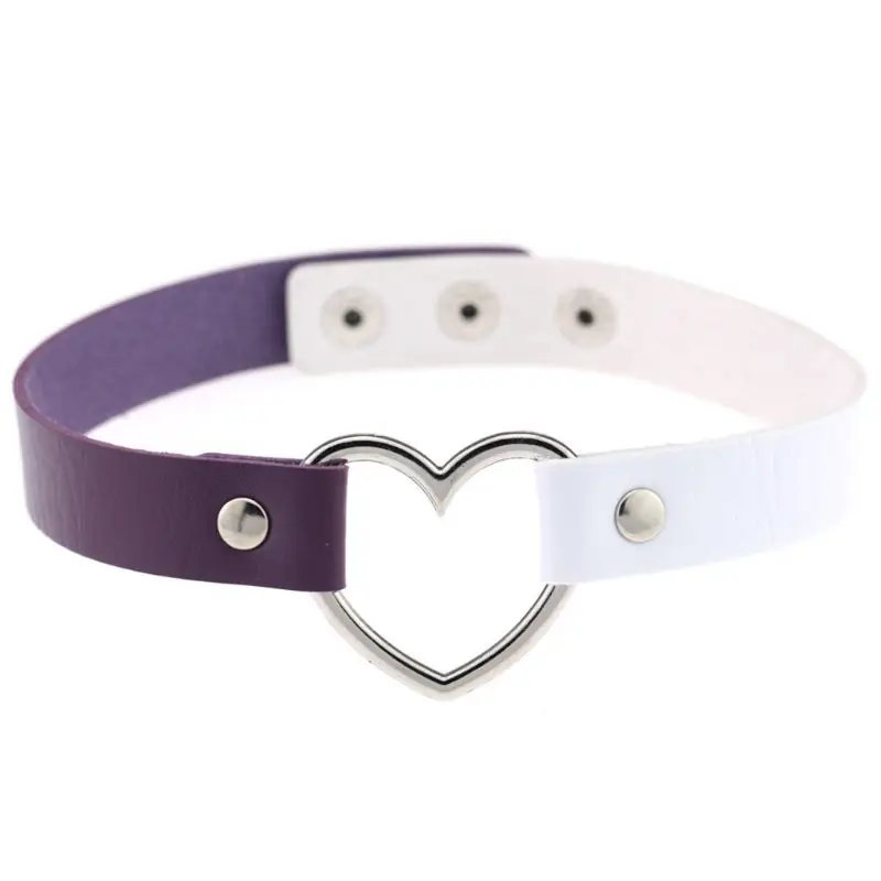 

1PC Women Gothic Punk Choker Necklace Dual Contrast Color Faux Leather Collar Chain