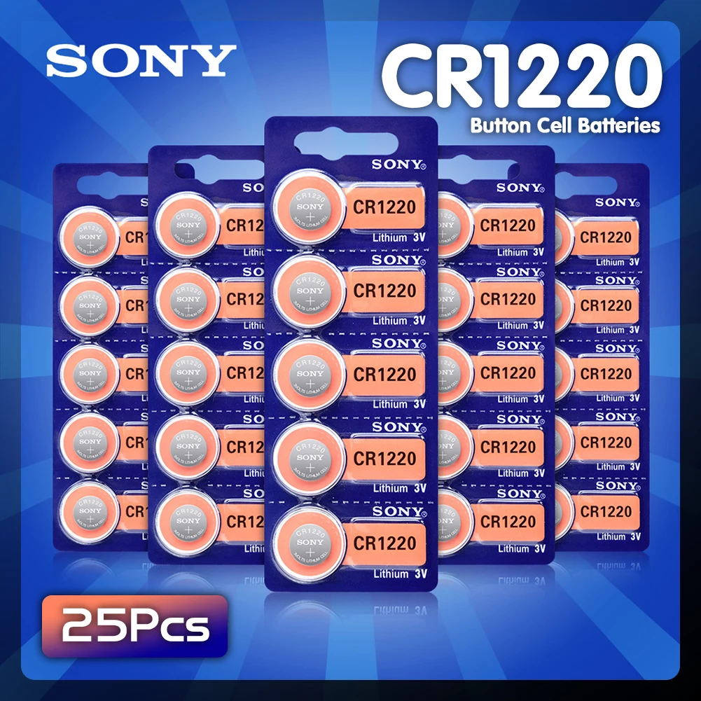 25 шт./упак. для Sony CR1220 аккумулятора кнопочного типа DL1220 BR1220 LM1220 ячейки литий