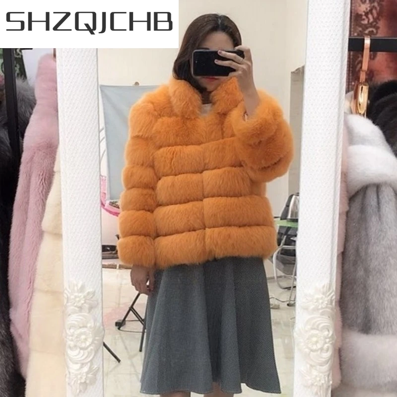 

JCHB 2021 Winter Real Fox Fur Coat Women Fashion Genuine Fox Fur Jacket Female Fluffy Full Pelt Ladies Clothes Natural Fur Coat