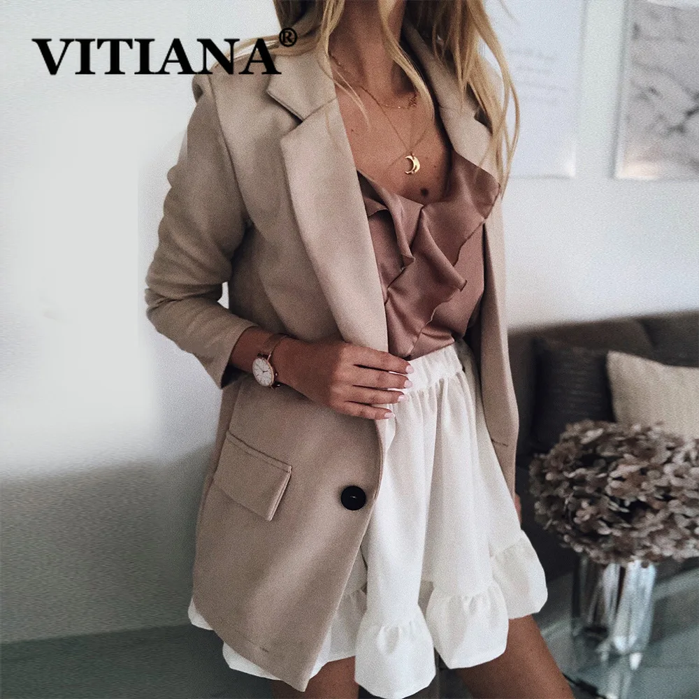 VITIANA Женский Повседневный блейзер Feminino однотонный черный офисный Длинный