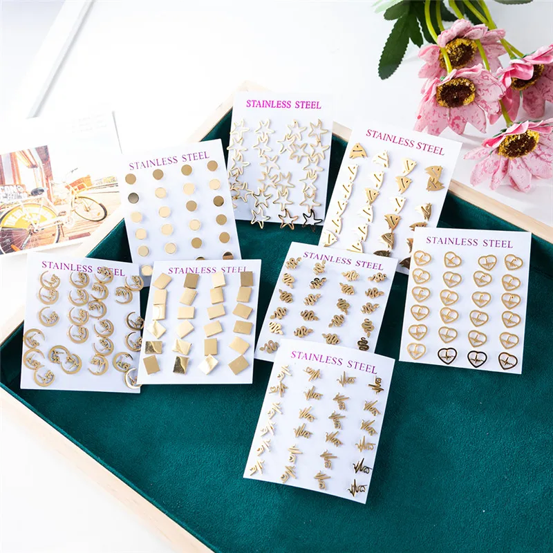 Серьги-гвоздики в виде бабочки 12 пар/компл. ювелирные украшения из нержавеющей