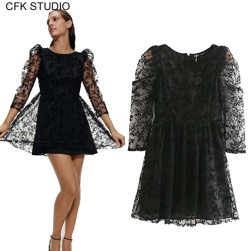 Женское мини платье с О-образным вырезом кружевное прозрачное сексуальное