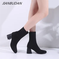 jianbudan elegant high heels stretch boots fashion round toe womens socks boots autumn womens sexy ankle boots 2020 new 34 40