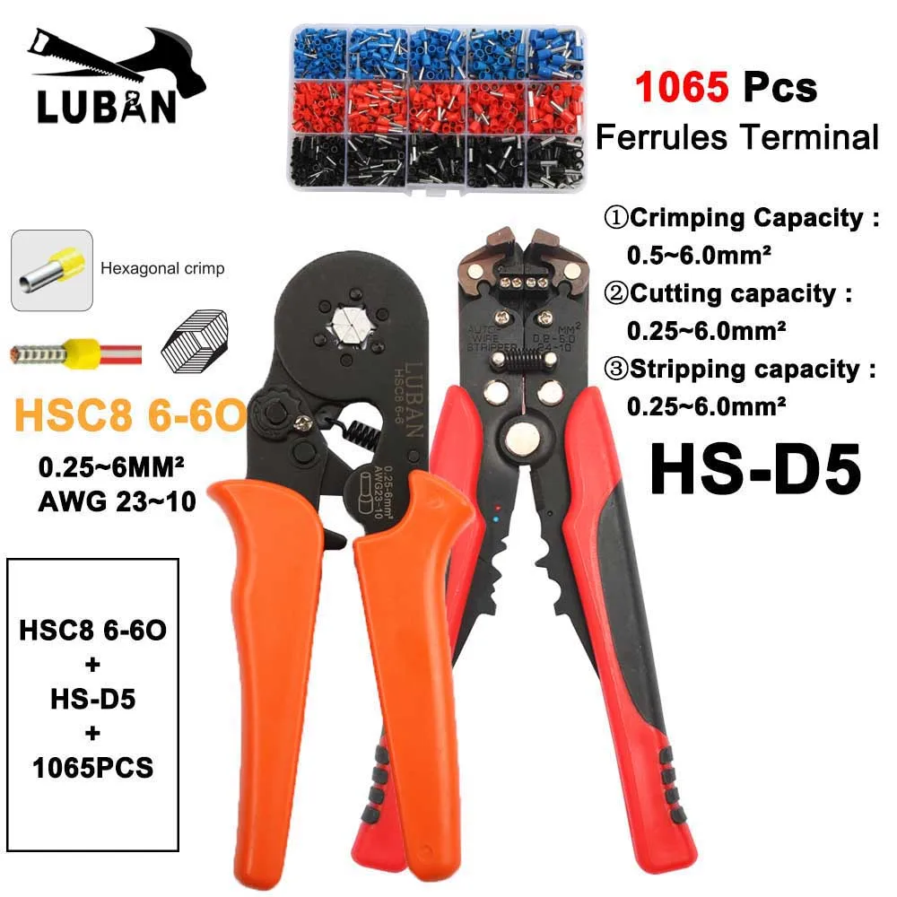 Многофункциональные инструменты HSC8 10SA 6-6 0,25-6 мм 23-10AWG шестигранник 0,25-6 мм 23-7 четырехсторонняя трубка обжимные клещи - Цвет: 6-6O D5 R 1065
