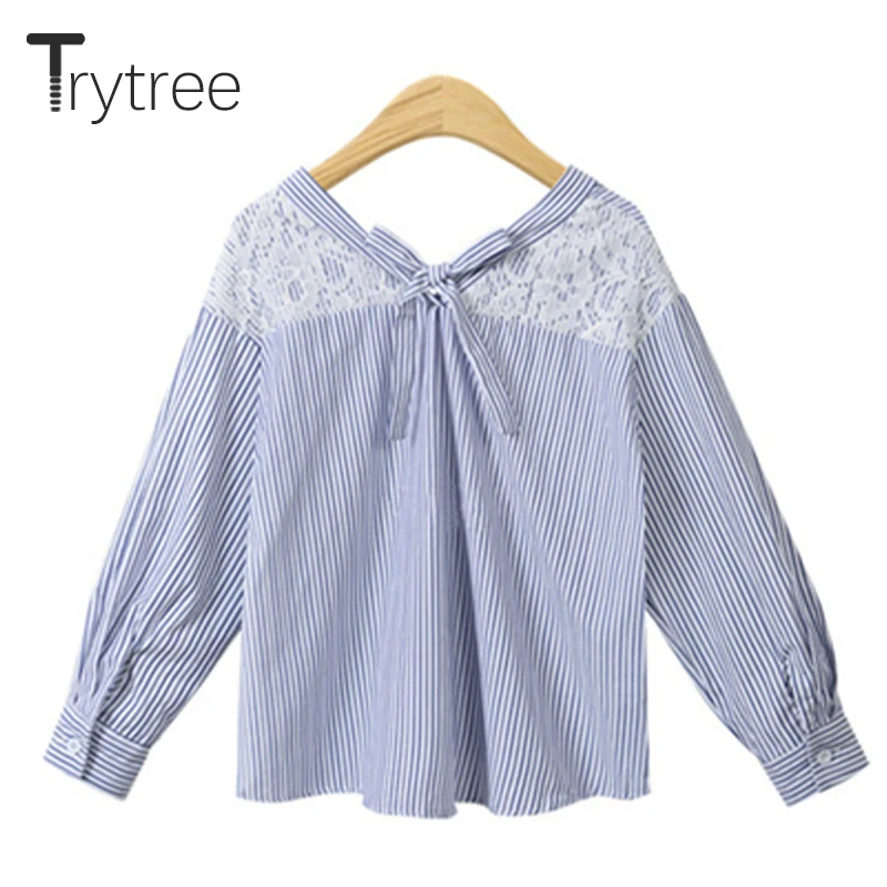 Trytree 2020 Весенняя женская блузка повседневная с v образным вырезом в полоску
