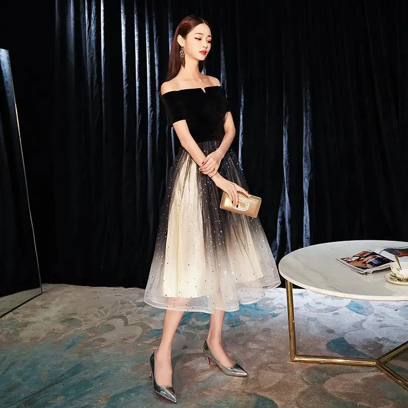 Женское черное элегантное банкетное платье с градиентами винтажное вечернее