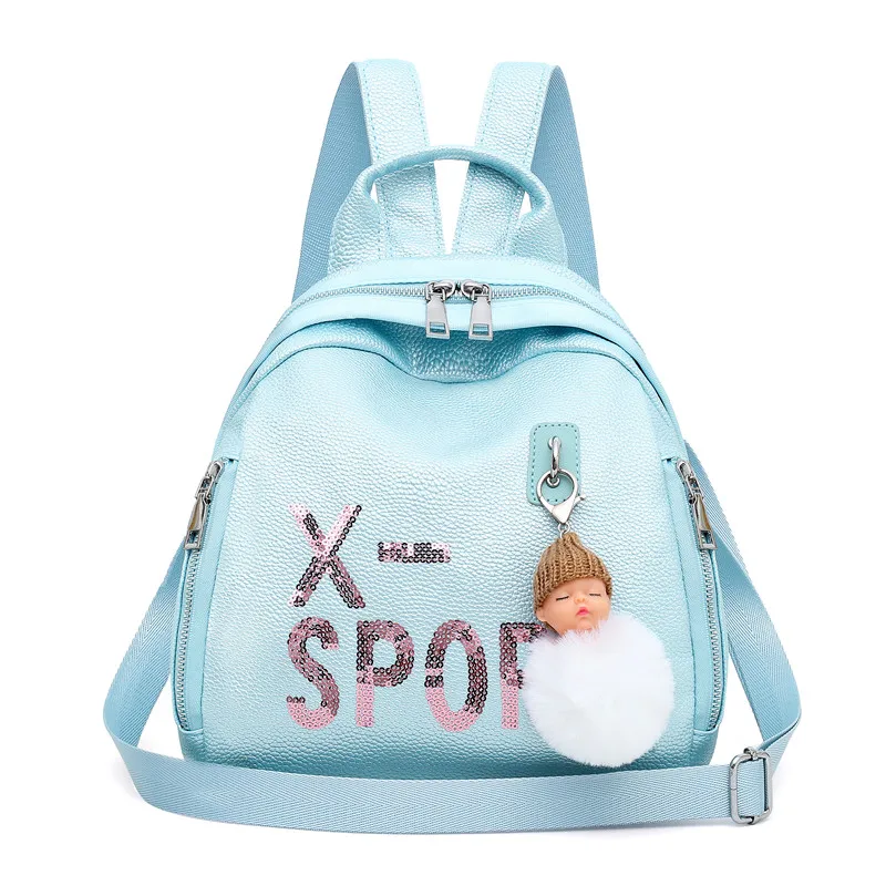 Модный женский рюкзак, многофункциональные сумки на плечо, школьный рюкзак для молодых девушек с помпоном из искусственной кожи, маленькая ...