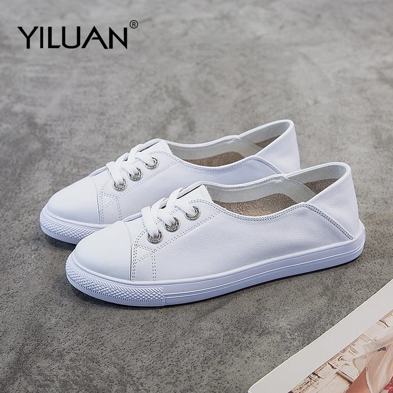 Туфли женские кожаные маленькие дышащие повседневная обувь для скейтборда белые