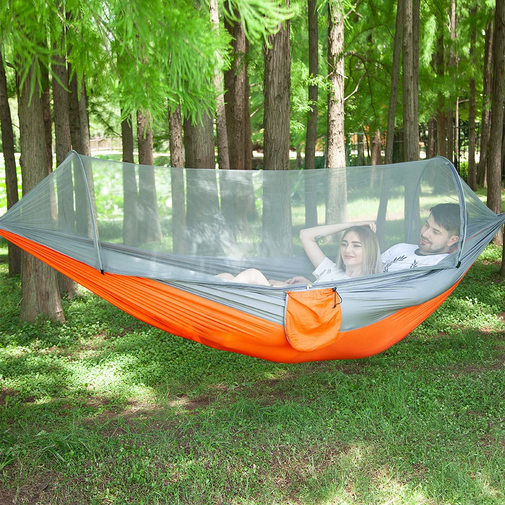 

1-2 Person Portable Outdoor Camping Hammock with Mosquito Net High Strength Parachute Fabric Hanging Bed Hunting Sleeping Swing