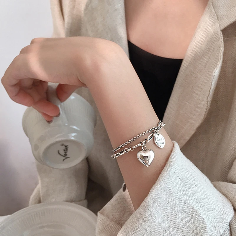 

Retro Luxury Jewelry Love Letter Heart Double Layer Bracelet Female Unique Design Women Girl Light Luxury Jewelry Gift