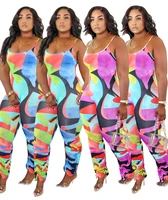 echoine tie dye geometric print women spaghetti strap stacked bodycon jumpsuit sexy party onesies female romper overall playsuit