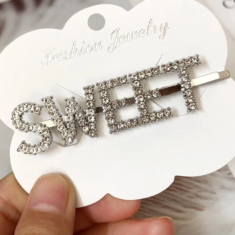 SWEET-Silver 1 шт. женские буквы Стразы хрустальные шпильки для волос металлические заколки для волос аксессуары для волос серебро/золото да/секс/поцелуй - Цвет: SWEET-Silver