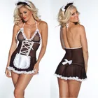 Порно сексуальный Униформа горничной мини-платье женское каваи белье комбинация для сна женские сексуальные ночные рубашки со стрингами