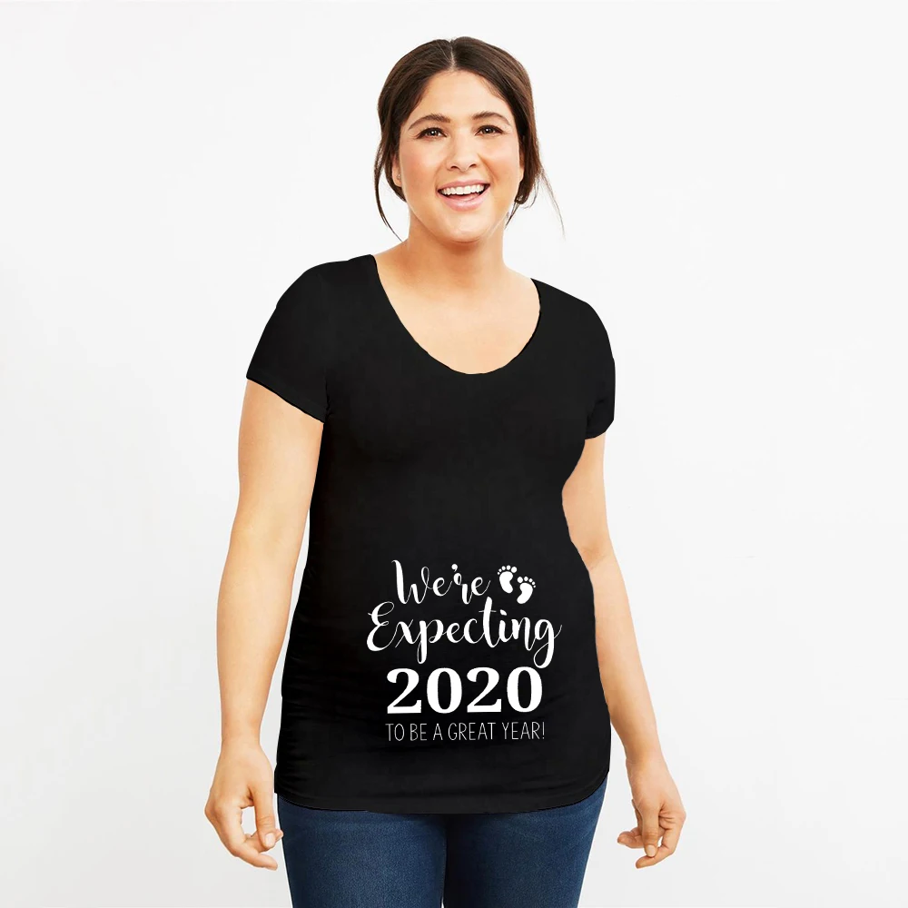 

We're Expecting 2020 To Be A Great Women Pregnancy Clothing Maternity Cute Funny Print Short Sleeve Casual T-shirt Pregnant Tops
