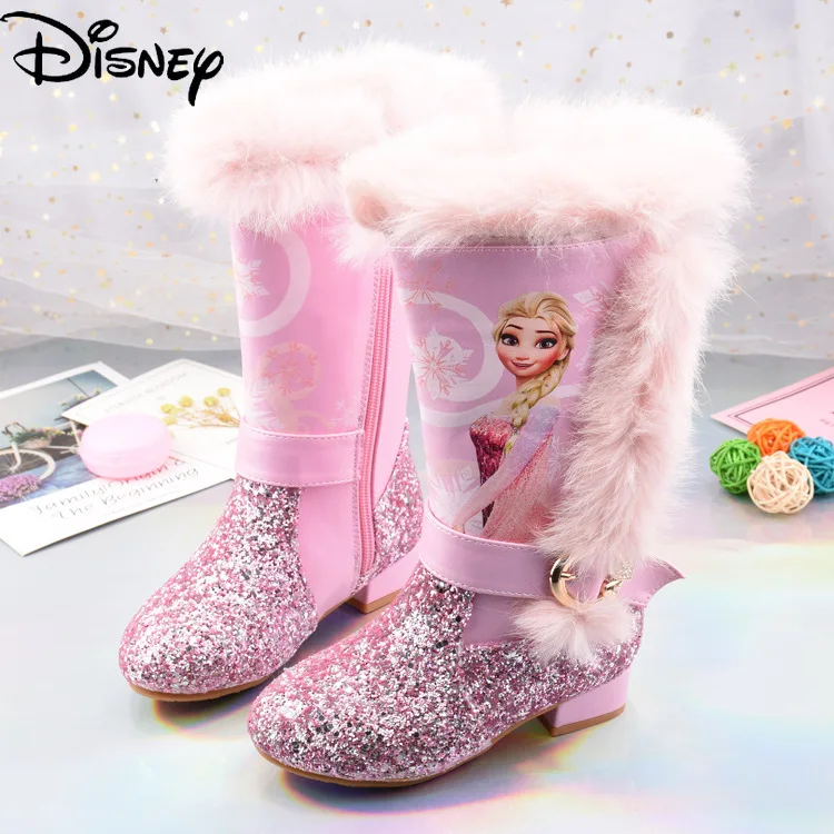 

Женские ботинки Disney, плюшевые теплые сапоги для девочек, сапоги для снежной погоды, сапоги принцессы Aisha из хлопка, зимние детские высокие са...