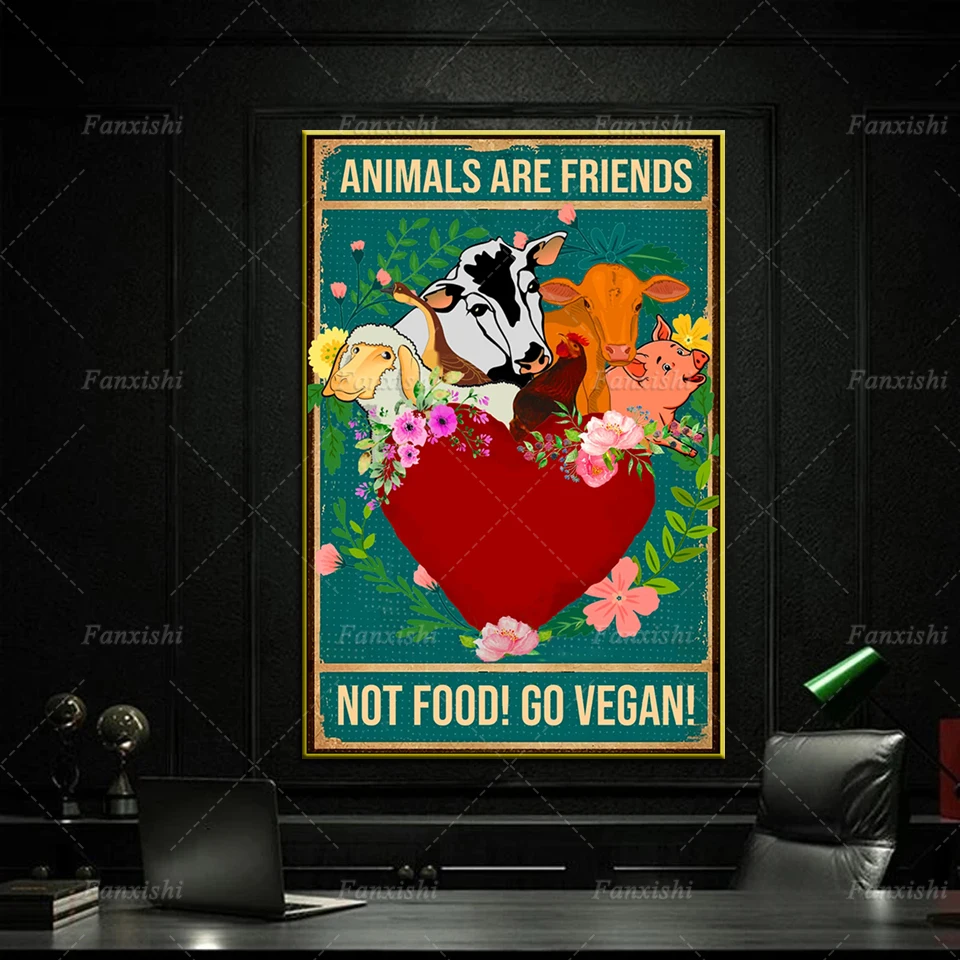 

Animals Are Friend Not Food! Go Vegan! Retro Posters Wall Art Prints Canvas Painting Modular Pictures Bedroom Living Room Decor