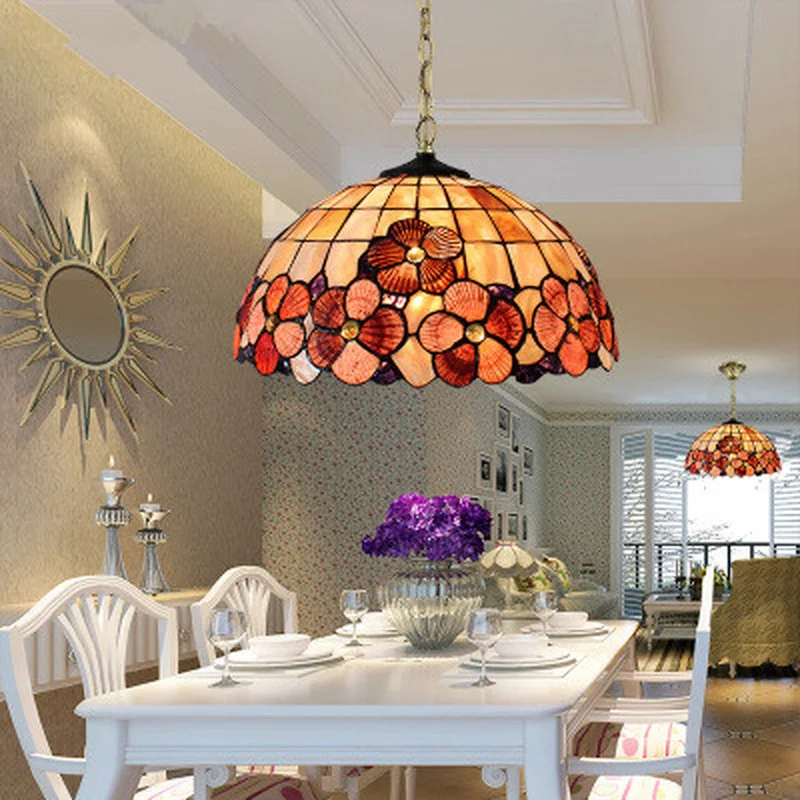 

European style Tiffany garden Mediterranean shell pendant light bedroom restaurant entrance porch hanging light