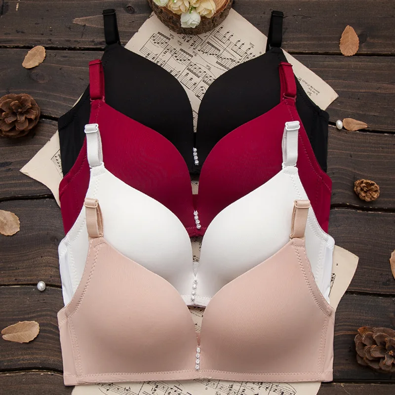 Thin seamless plain solid color underwear small chest gathered no steel ring Bra Black and white bra | Женская одежда