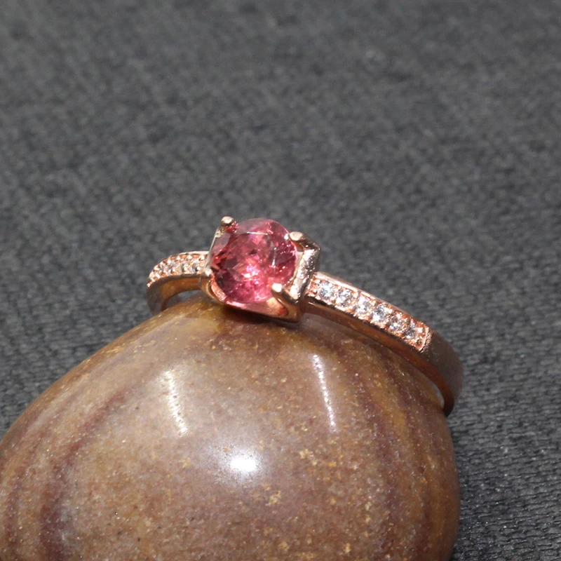Женское кольцо из серебра 925 пробы с розовым турмалином|ring 5mm|ring forrings for women |
