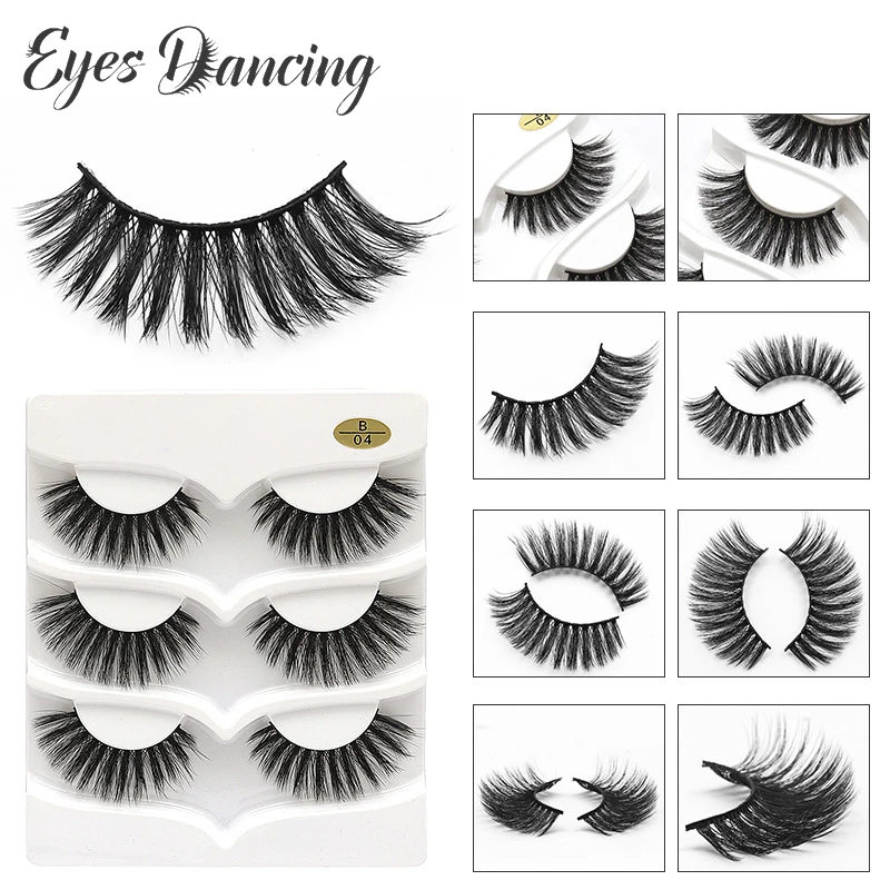 eyes dancing 3 Pairs/Set 3D Faux Mink Lashes Cross Natural Long False Eyelashes Hand made Makeup Eye Lash Extension Tools | Красота и