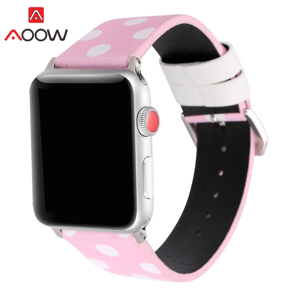 Кожаный ремешок для часов Apple Watch 40 мм 44 мм 38 мм 42 мм черный белый розовый узор в горошек браслет ремешок для iWatch 1 2 3 4