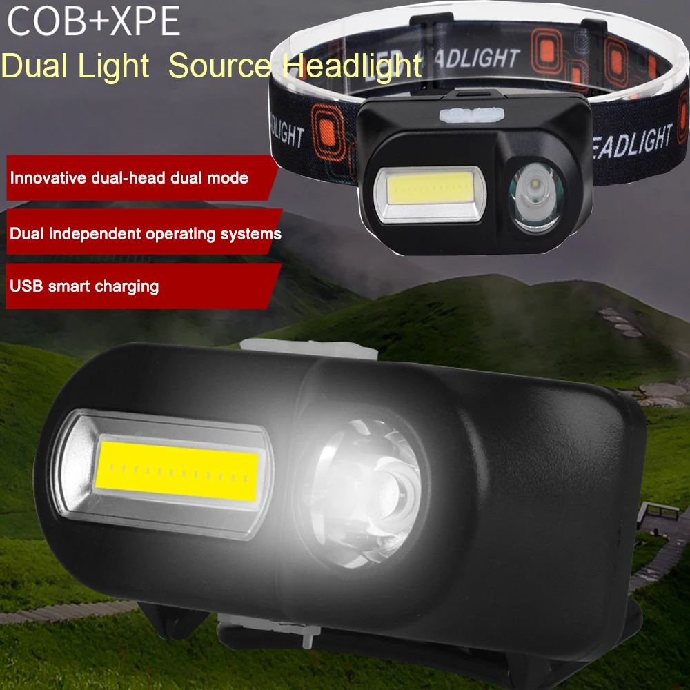 

Фонарь налобный светодиодный, дхpe + COB, с зарядкой от USB