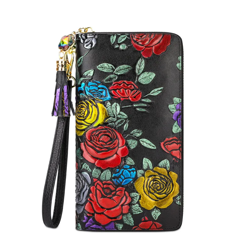 

7PCS / LOT Genuine Leather Long Women Wallet Vintage National Style Money Bag Handbag