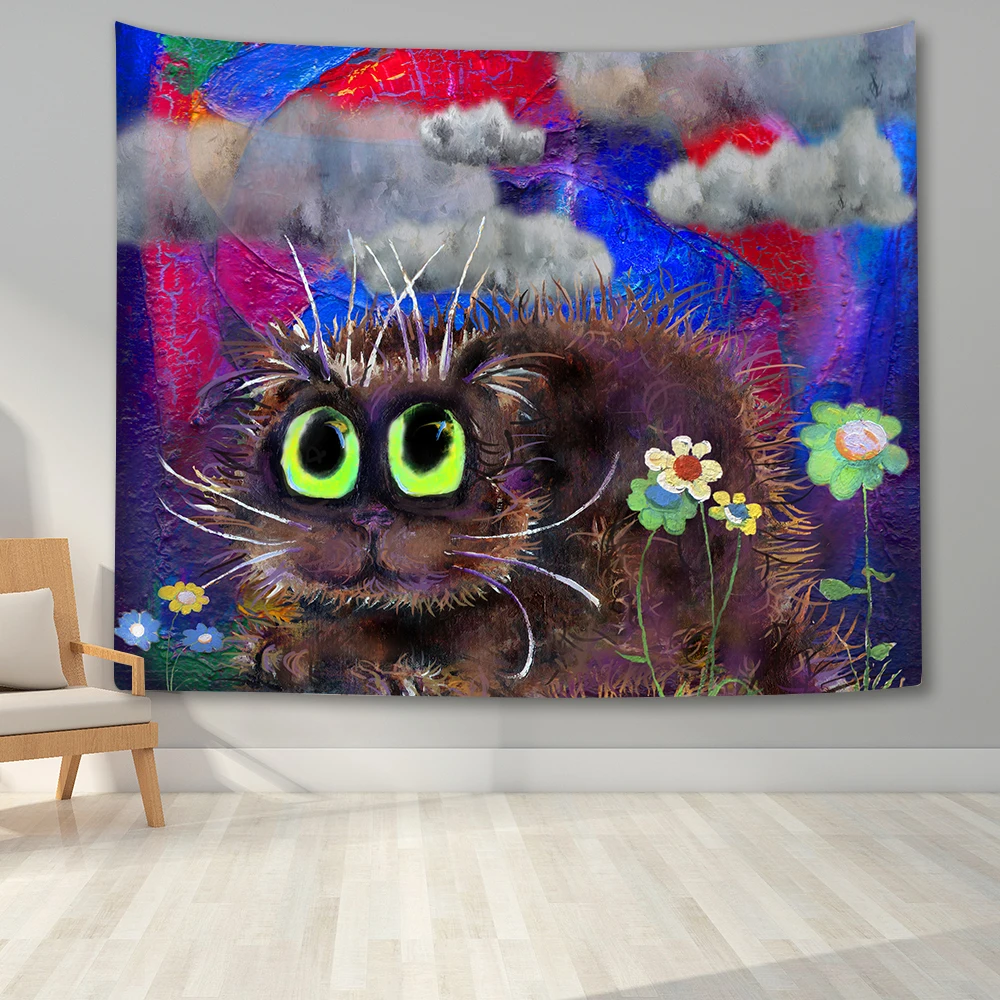 

Watercolor Cartoon Pattern Wall Hanging Tapestry Kids Adults Bedroom Decor Wall Art Blanket Background Cloth For Home College