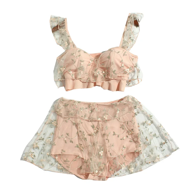 

2021 Korean Style Swimsuit Sexy Small Chest Split Two-piece Female High Waist Girl Bikini Cover Belly Hot Spring Swimsuit Female