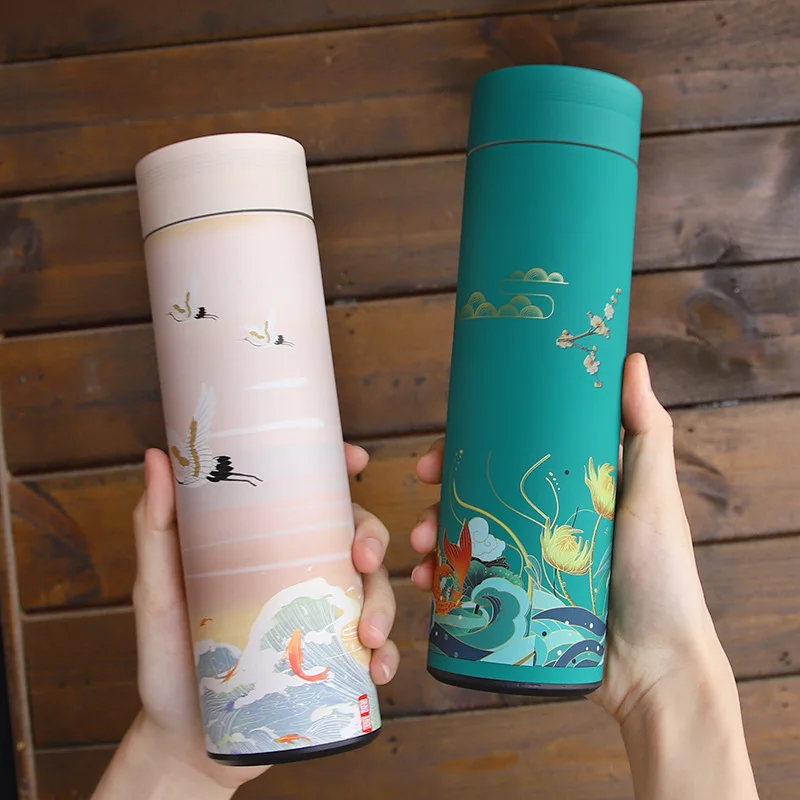Cup Coffee Tea Mug Chinese Classical Style Stainless Steel Vacuum Flask Water Bottle With Filter Thermocup