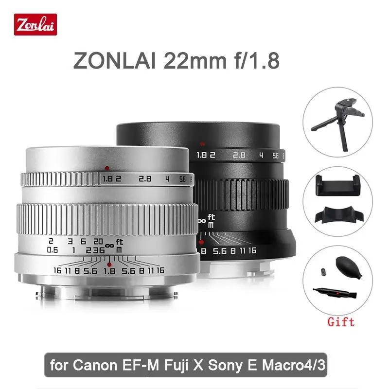 

Zonlai 22mm F1.8 Manual Prime Lens for Fuji Sony E Micro 4/3 Canon EF-M Mount a6400 X-T3 X-T4 XS-10 X-E3 X-A2 Mirrorless Camera