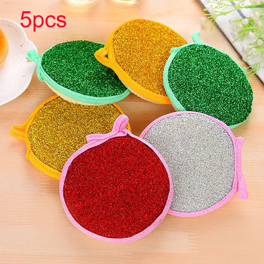 

5pcs Grease Proof Cleaning Practical Absorb Water Random Color Easy Clean Round Home Kitchen Double Face Dish Towel