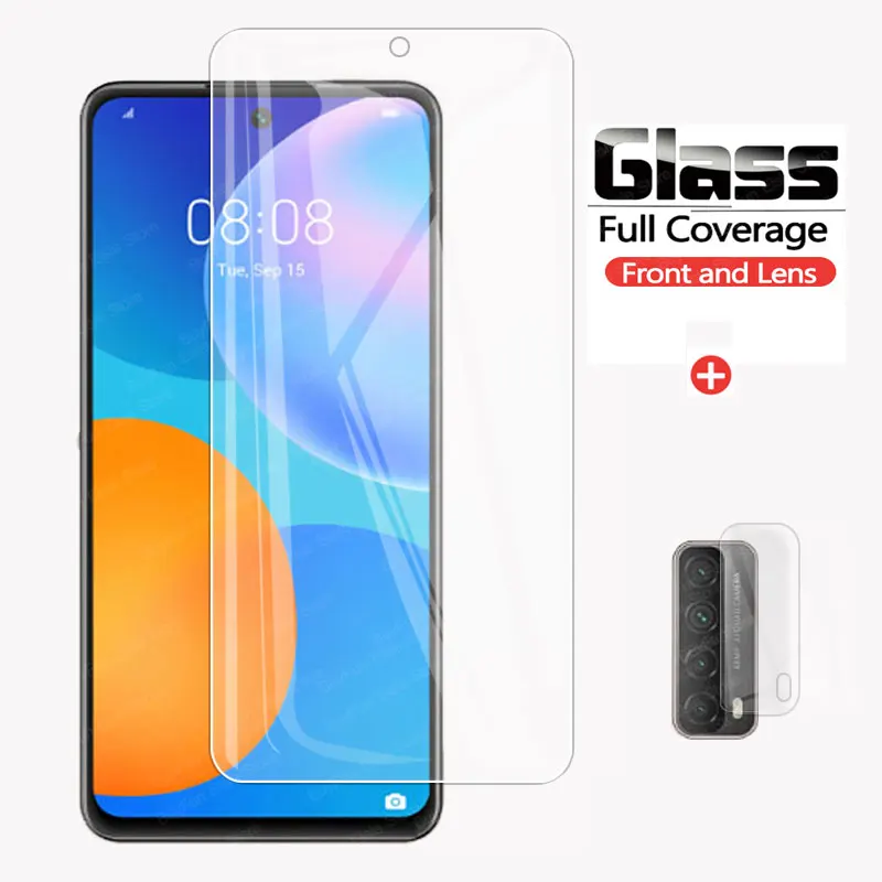 2 в 1 закаленное стекло для Huawei P Smart 2021 полноэкранная Защитная пленка объектива