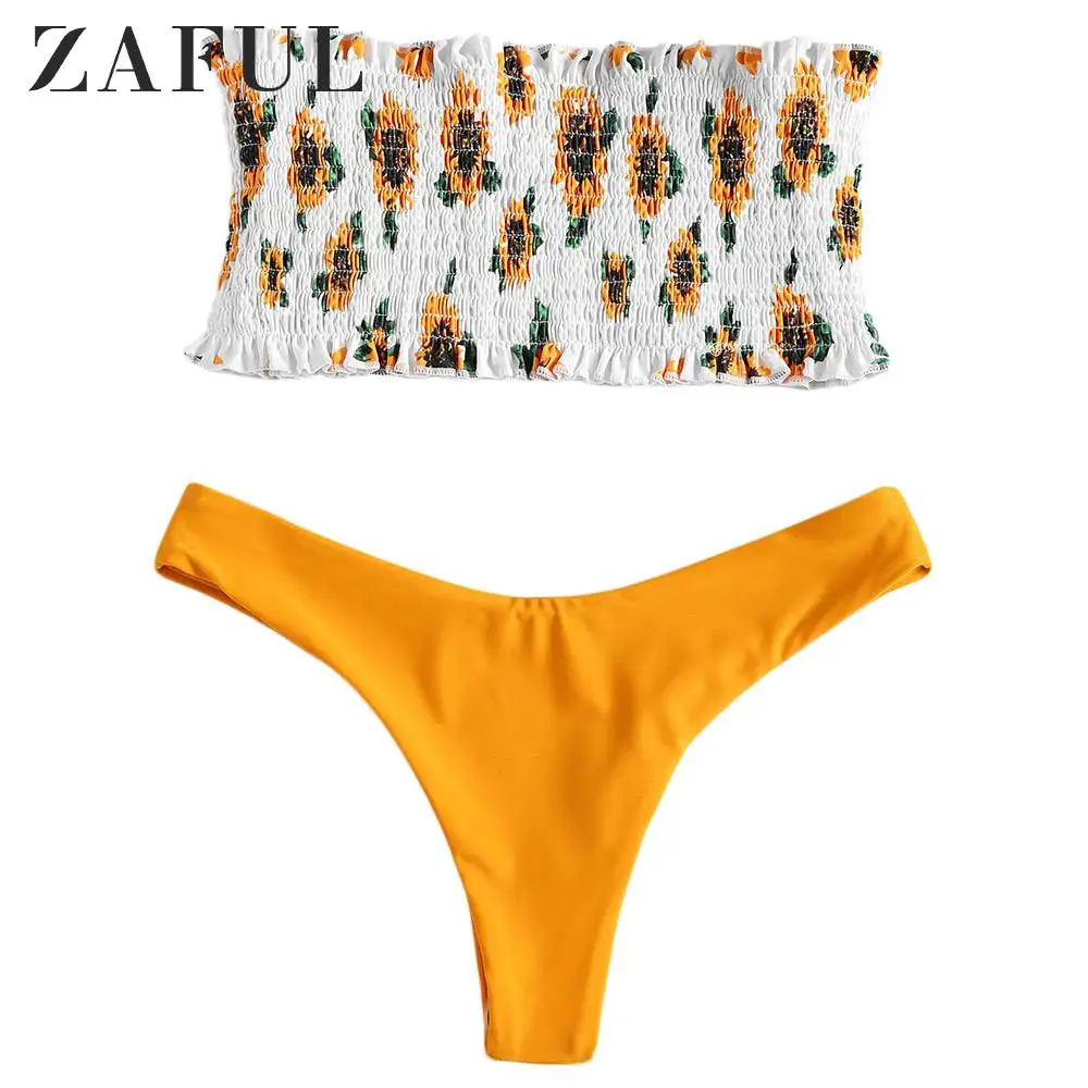 \ "ZAFUL Conjunto de бикини-бандо Traje de Баньо-де-girasol Traje de baño de mujer Traje de baño цветочный грех tirantes Сексуальная de cintu