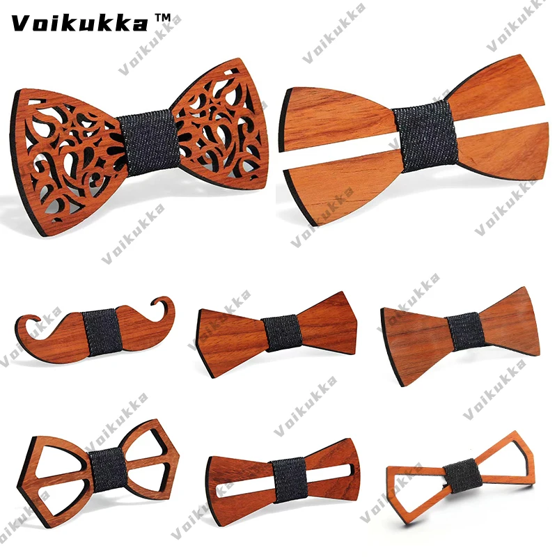

VOIKUKKA Jewelry 2021 Hot Sale Wooden Laser Cutting Carving Man Creative Bowknot Tie Knot Holiday Wedding Dress Accessories