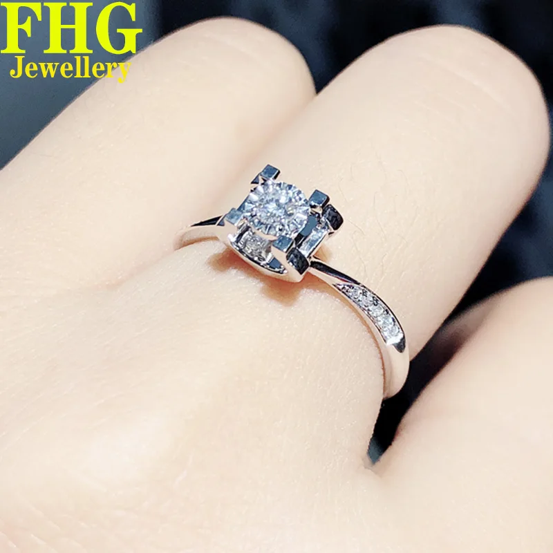 

Solid 9K Au375 White Gold Ring 0.15Carat Nature Diamond Ring Wedding Party Engagement Anniversary Fashion Elegant