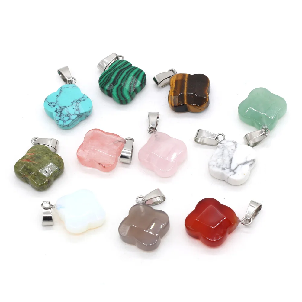 

2Pcs Natural Stone Pendant Section Clover Shaped Semi-precious Pendant For Jewelry Making DIY Necklace Accessory