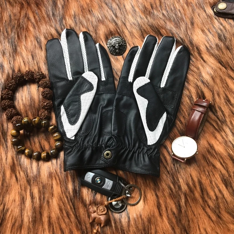 

NEW Fashion Men's GLOVES Unlined Gloves High quality Goatskin Driving Gloves Black Motorbike Man Gloves Mittens Free Shipping