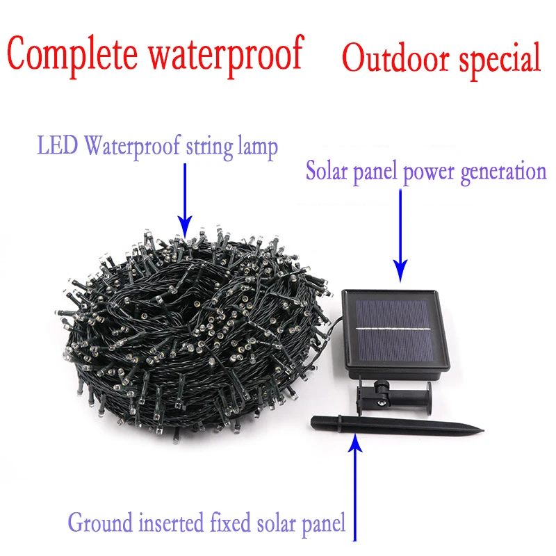 Solar LED string lamp outdoor waterproof festival birthday party color courtyard lawn 100 beads | Лампы и освещение