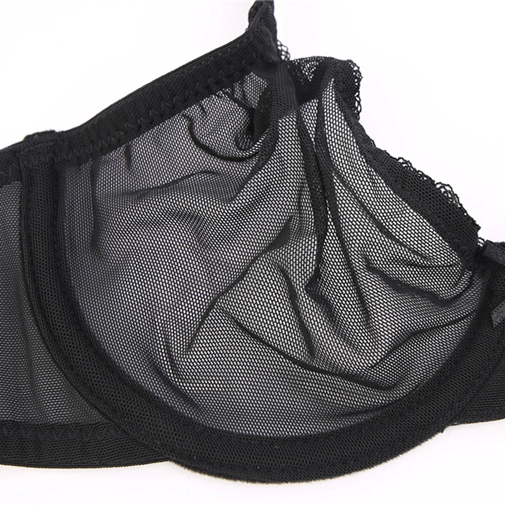 Sexy Ultra-Thin Cup Mesh Lace Underwear Transparent Unlined 1 Bra And 2 Panties Bra Set G-String For Ladies