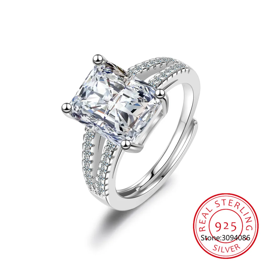 

2021 Classic Luxury Solid 925 Sterling Silver Ring 3Ct 10 Hearts Arrows Zircon Wedding Jewelry Square Ring Engagement For Women