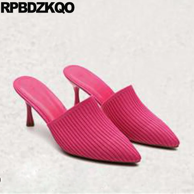 

Pumps 3 Inch Pink Shoes Women Mules Slipper High Heels Peach Medium Colourful Sandals Closed Stiletto Girls Kitten Trending Knit