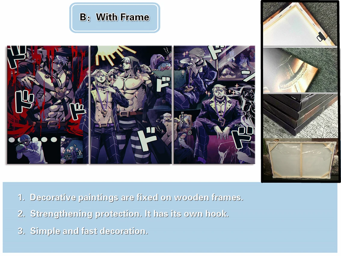 

HD Prints Posters Framework Modular Art Pictures 3 Pieces Anime JoJo's Bizarre Adventure Canvas Paintings Living Room Home Decor