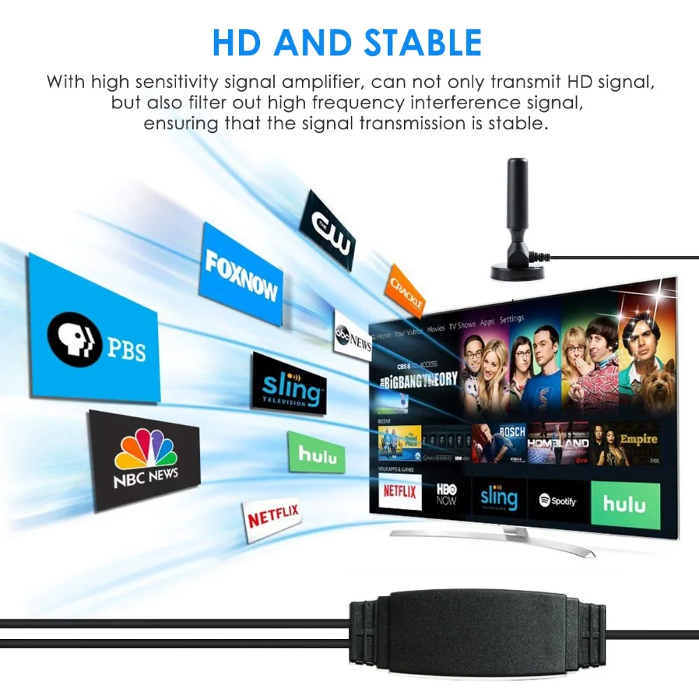 Комнатная цифровая HDTV антенна 2000 миль тв приемник сигнала усилитель радиуса Surf Fox