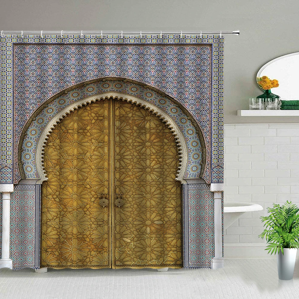 

Old Vintage Wood Doors Shower Curtain Waterproof Polyester Fabric Bath Screen Bathroom Decor Cloth Curtains Set With Hooks